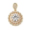 Brass Micro Pave Clear Cubic Zirconia Pendants, Nickel Free, Flat Round, Real 18K Gold Plated, 22.5x20x8mm, Hole: 1.7x4.8mm