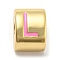 Brass Enamel Beads, Real 18K Gold Plated, Long-Lasting Plated, Lead Free & Cadmium Free, Half Round, Letter L, 11x8x8mm, Hole: 2.7mm