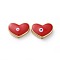 Golden Tone Brass Beads, with Enamel, Heart with Evil Eye, Red, 14x20x5mm, Hole: 1.8mm