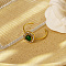 Stainless Steel Micro Pave Cubic Zirconia Adjustable Open Cuff Rings for Women, Square, Real 18K Gold Plated, Green