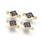 Brass Micro Pave Cubic Zirconia Links, Rhombus, Gunmetal & Golden, 11x7.5x3mm, Hole: 1mm