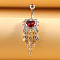 316L Surgical Stainless Steel Dark Red Cubic Zirconia Heart Curved Barbell Dangle Belly Rings, Stainless Steel Color, Heart, 10mm, Pin: 1.6mm