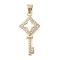 Brass Micro Pave Clear Cubic Zirconia Pendants, with Shell, Cadmium Free & Lead Free, Key, Real 18K Gold Plated, 28.5x13.5x2.5mm, Hole: 4x3.5mm