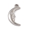 Non-Tarnish 304 Stainless Steel Pendants, Moon with Human Face Charm, Stainless Steel Color, 17.5x9x2.3mm, Hole: 1.6mm
