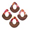 Transparent Resin and Walnut Wood Pendants, Hollow Teardrop Charms with Gold Foil, Colorful, 48x41x4mm, Hole: 2mm