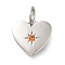 925 Sterling Silver Micro Pave Clear Cubic Zirconia Charms, Heart, with Jump Ring, Platinum, Dark Orange, 10x10.5x1.5mm