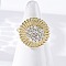 Brass Micro Pave Clear Cubic Zirconia Cuff Rings, Cadmium Free & Lead Free, Flat Round, Real 16K Gold Plated, 20mm, Adjustable