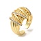 Rack Plating Real 18K Gold Plated Brass Criss Cross Open Cuff Rings, with Cubic Zirconia, Long-Lasting Plated, Lead Free & Cadmium Free, Clear, Inner Diameter: 17.6mm