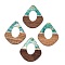 Transparent Resin and Walnut Wood Pendants, Hollow Teardrop Charms with Gold Foil, Medium Turquoise, 48x41x4mm, Hole: 2mm