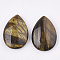 Natural Tiger Eye Pendants, teardrop, 34~35.5x24~25x9mm, Hole: 1mm