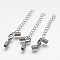 Tarnish Resistant 304 Stainless Steel Chain Extender, with Curb Chains, Cord Ends and Lobster Claw Clasps, Stainless Steel Color, 27mm; cord ends: 10x4mm, inner diameter: 3mm