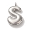 Non-Tarnish Ion Plating(IP) 304 Stainless Steel Pendants, Balloon Letter Charm, Stainless Steel Color, Letter S, 25.5x16.5x6mm, Hole: 2mm