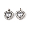 304 Stainless Steel Cubic Zirconia Pendants, with Rhinestone, Heart Charms, Clear, 12.5x10x3.5mm, Hole: 1.8mm