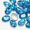 Pointed Back Glass Rhinestone Cabochons, Back Plated, Faceted, Oval, Aquamarine, 6x4x2.5mm