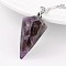 Cone Pendulum Platinum Tone Brass Amethyst Pendants, 39~41x18~19mm, Hole: 5x8mm