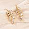 Leaf Brass Micro Pave Clear Cubic Zirconia Cuff Earrings, Nickel Free, Real 18K Gold Plated, 18x7.5x11.5mm