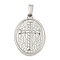 Non-Tarnish 304 Stainless Steel Pendants, Religious Theme Charm, Oval with Cross, Stainless Steel Color, 26x18x2.5mm, Hole: 5x3mm