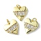 Rack Plating Brass Micro Pave Cubic Zirconia Pendants, Long-Lasting Plated, Lead Free & Cadmium Free, Heart Charm, Real 18K Gold Plated, 14x13.5x2.5mm