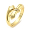 Brass Micro Pave Cubic Zirconia Open Cuff Ring, Cadmium Free & Lead Free, Hug Hands, Real 16K Gold Plated, US Size 8 1/2(18.5mm)