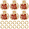 6Pcs Brass Micro Pave Chocolate Cubic Zirconia Charms, Nickel Free, Pomegranate Shape, with 40Pcs Brass Open Jump Rings, Real 18K Gold Plated, Charm: 10.5x10x7mm, Hole: 1.4mm