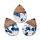 Resin and Walnut Pendants, Teardrop, Marine Blue, 36.5x24.5x2.5mm, Hole: 2mm