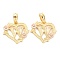 Real 18K Gold Plated Brass  Pendants, Heart with Alphabet, Letter.W, 18x20x3mm, Hole: 6.5x3mm
