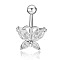 Clear Cubic Zirconia Belly Button Rings, Stainless Steel Piercing Navel Rings, Curved Barbell Body Jewelry for Women, Stainless Steel Color, Butterfly, 8~13mm, Bar: 10x1.5mm