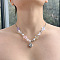 Alloy Pendant Resin Flower & Imitation Pearl Beaded Necklaces for Women, Platinum, Shell Shape, 15.75 inch(40cm)
