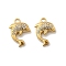 304 Stainless Steel with Crystal Rhinestone Charms, Ion Plating(IP), Golden, Dolphin, 14.5x10x3.5mm, Hole: 1.4mm
