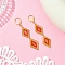 Handmade Glass Seed Beads Leverback Earrings, with 304 Stainless Steel Leverback Earring Findings, Rhombus, Golden, Red, 70mm