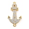 Rack Plating Brass Micro Pave Clear Cubic Zirconia Anchor Connector Charms, Long-Lasting Plated, Lead Free & Cadmium Free, Real 18K Gold Plated, 34.5x18x4.5mm, Hole: 1.8mm