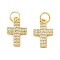 Brass Micro Pave Cubic Zirconia Pendants, Cross, Lead Free & Cadmium Free, Long-Lasting Plated, Rack Plating, with Jump Ring, Real 18K Gold Plated, 14x9x2mm, Hole: 3mm