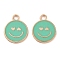Alloy Enamel Pendants, Cadmium Free & Lead Free, Golden, Flat Round with Smiling Face Charm, Light Sea Green, 19x15x1.7mm, Hole: 2.5mm