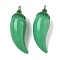 Opaque Acrylic Pendants, Pepper, with with Platinum Iron Loops, Green, 38x13mm, Hole: 2mm