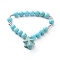Synthetic Turquoise Stretch Charm Bracelets, with Round Brass Beads, Merkaba Star, Platinum, 2-1/4 inch(5.7cm)