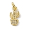 Brass Micro Pave Clear Cubic Zirconia Cactus Charms, with Open Jump Rings, Cadmium Free & Lead Free, Real 18K Gold Plated, 12.5x6x2mm, Jump Ring: 4.5x0.7mm, Inner Diameter: 3mm