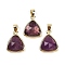 Natural Amethyst Pendants, with Golden Tone Brass Findings, Triangle, Faceted, 14x11.5x4.5mm, Hole: 2.5x3.5mm