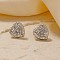 Elegant Heart Brass Clear Cubic Zirconia Stud Earrings, Silver, 13x12mm