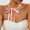 Bowknot Satin Cord Plastic Imitation Pearl Round Beaded Choker Necklaces for Women, Pink, 14.96 inch(38cm)