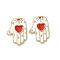 304 Stainless Steel Pendants, with Enamel, Ion Plating(IP), Palm with Heart Charm, Real 18K Gold Plated, White, 20x14x2mm, Hole: 1.4mm