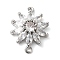 Brass Pave Clear Cubic Zirconia Connector Charms, Cadmium Free & Nickel Free & Lead Free, Flower Links, Platinum, 15x12x4mm, Hole: 0.9mm