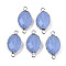 Glass Links/Connectors, Platinum Tone Brass Edge, Faceted Oval, 27.5x14~15x6mm, Hole: 2mm