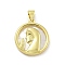 Rack Plating Brass Pave Natural Shell Pendants, Flat Round Charms with Nun Pattern, Cadmium Free & Lead Free, Long-Lasting Plated, Real 18K Gold Plated, 20.5x18x3mm, Hole: 3x5mm