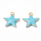 Brass Charms, Cadmium Free & Nickel Free & Lead Free, Enamelled Sequins, Raw(Unplated), Star, Cyan, 18.5x17x2.5mm, Hole: 1mm
