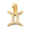 925 Sterling Sliver Micro Pave Clear Cubic Zirconia Pendants, Twelve Constellations Charms, Golden, Gemini, 10~16x10~15.5x1.5~2mm, Hole: 2.5x5mm