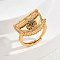 Brass Micro Pave Cubic Zirconia Finger Rings for Women, Fan, Green, 20x15mm
