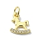 Brass Micro Pave Claer Cubic Zirconia Charms, Cadmium Free & Nickel Free & Lead Free, with Jump Ring, Wooden Horse Shape, Real 18K Gold Plated, 11x9.5x1.5mm, Hole: 3mm