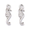 Rack Plating Brass Micro Pave Cubic Zirconia Pendants, Long-Lasting Plated, Sea Horse, Platinum, 15.5x4.5x2mm, Hole: 1.4mm