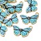 Printed Alloy Pendants, Cadmium Free & Nickel Free & Lead Free, Light Gold, Butterfly, Light Sea Green, 15x20x1.5mm, Hole: 1.8mm