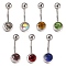 304 Stainless Steel Belly Rings, with Rhinestones, Curved Barbell, Mixed Color, 22x5~8mm, Bar Length: 7/16
